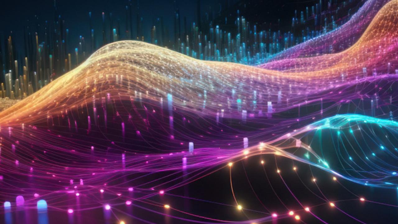 colorful abstract waves of lines and dot representing data